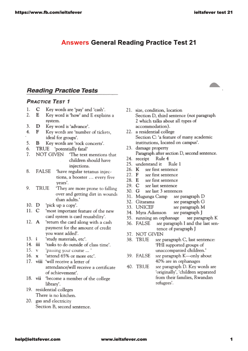 answers test general reading 21