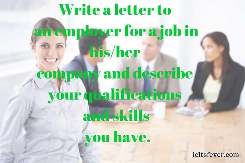 Write a letter to an employer for a job in his/her company and describe your qualifications and skills you have public speaking skills work