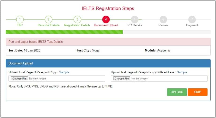 Step 5: Upload copies of your Passport Online IELTS Registration Process and Test Dates
