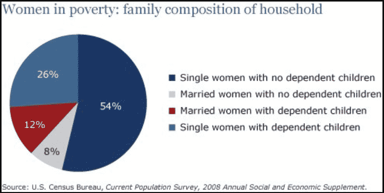 The pie chart shows the percentage of women in poverty