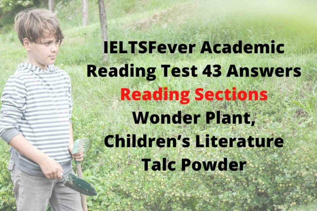 IELTSFever Academic Reading Test 42 Answers ( Passage 1 Wonder Plant, Passage 2 Children’s Literature, Passage 3 Talc Powder)