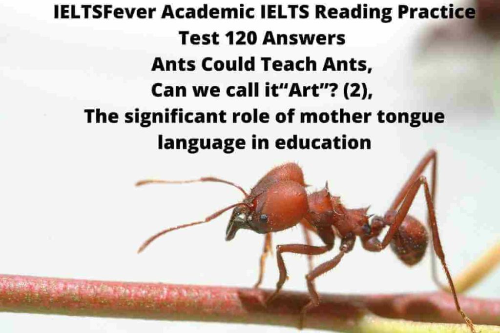IELTSFever Academic IELTS Reading Practice Test 120 Answers Ants Could Teach Ants, Can we call it“Art”? (2), The significant role of mother tongue language in education