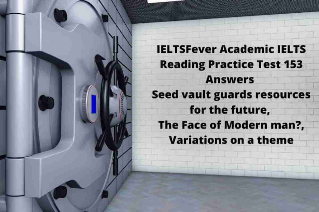 IELTSFever Academic IELTS Reading Practice Test 153 Answers Seed vault guards resources for the future, The Face of Modern man?, Variations on a theme