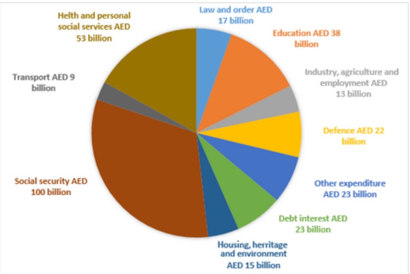 The chart below shows how much money is spent in the budget on different sectors by the UAE government in 2000