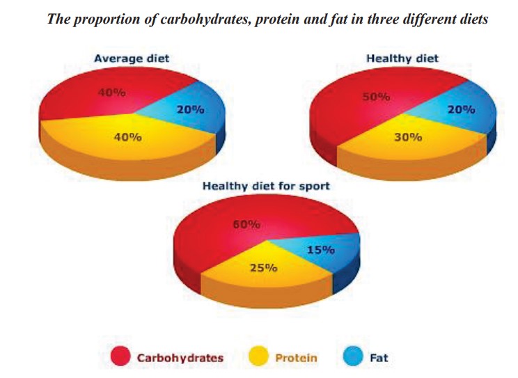 The table below gives information on the proportion of carbohydrates, protein and fat in three different diets.