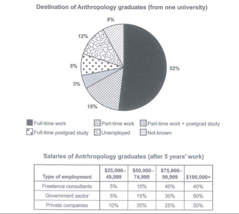 The chart below shows what Anthropology graduates from one university did after finishing their undergraduate degree course